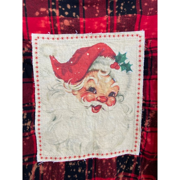 Angry Minnow Vintage Bleached Flannel Shirt Red Plaid Retro Santa Patch Large - Picture 8 of 8